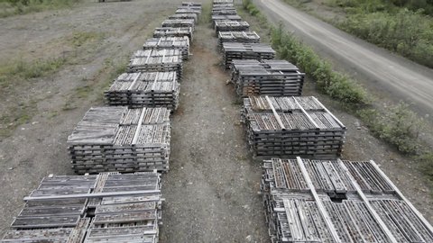 Aerial view of old core sample boxes found in northern Canada