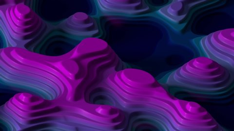 3d render of abstract topo surface. Shape morphing. Cycled animation. Blue and purple gradient.
