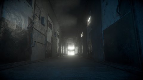 camera walking in the path inside prison with cells 3d animation