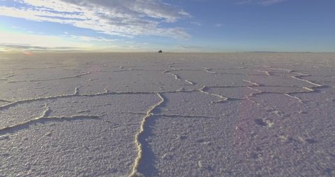 Drone Flying very Close to the Ground, in the Salar de Uyuni, the Largest Salt Flat in the World