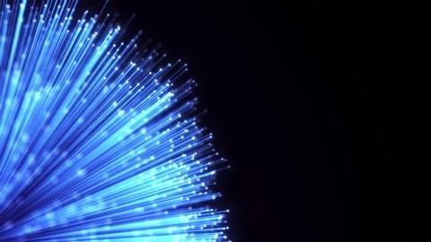 Optical fiber sheaf abstract motion background. Glowing bundle of Optic cables loop animation