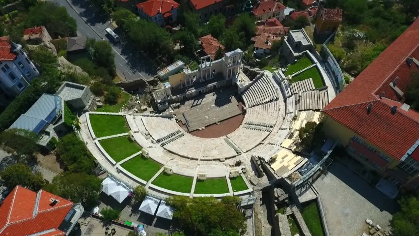Aerial view of Plovdiv Roman theatre world