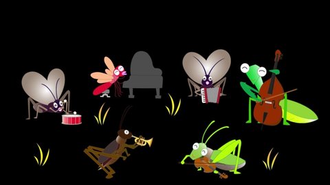 Autumn insects are playing musical instruments and singing songs.