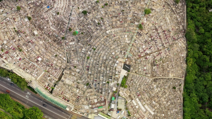 Aerial view of public cemetery in west of Hong Kong