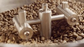 Coffee Roaster Cooling Batch of Beans. High quality 4k footage