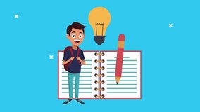 back to school animation with schoolboy and notebook ,4k video animated - Powered by Shutterstock - Get 15% off with code: PIKWIZARD15