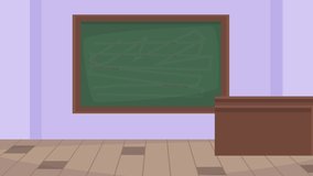 back to school animation with female teacher and schoolboy in classroom ,4k video animated