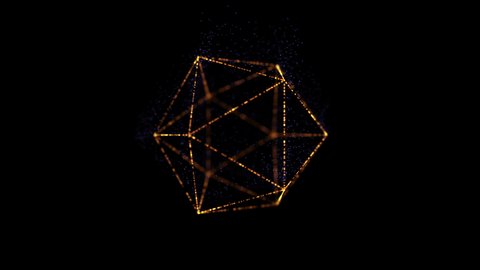 Formation of a sparkling geometrical figure on the black background.