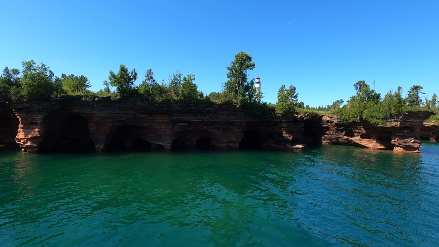  Apostle islands National Lakeshore in Northern Wisconsin. The Great Lakes.  Lake Superior, shoreline, sea caves