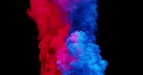 Colorful clouds, smoke effect flowing with turbulence and speed. Cloud collision isolated on black background. Colored abstract smoke explosion dynamic flow. 3D rendering
