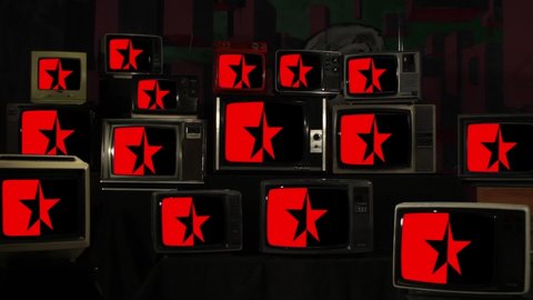 Red Black Star Flag and Vintage Televisions, symbolizing the Coexistence of Anarchist and Socialist ideals. 
