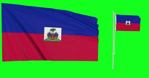Haiti flags waving in the wind.National symbol of haitian country. Includes Steel flagpole 
 and smaller version.This is a 4k animation and Green screen or chroma key background.