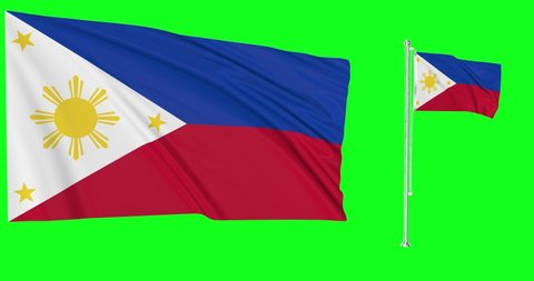 Philippines flags waving in the wind.National symbol of philippine country. Includes Steel flagpole 
 and smaller version.This is a 4k animation and Green screen or chroma key background.