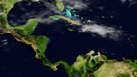 Central America Map Hyperlapse in 3D CGI with High Relief Mountains & Foggy Atmosphere