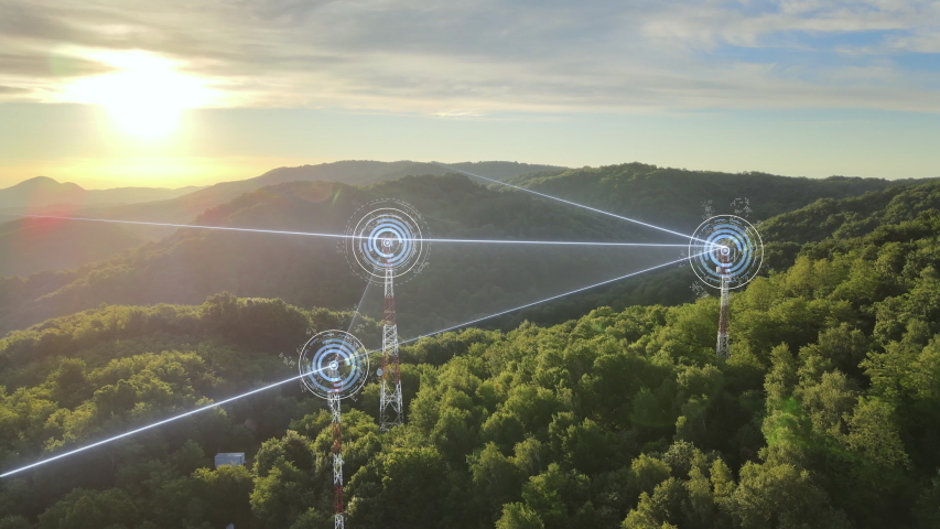 Telecommunication transmission towers, internet signal connection concept | Shutterstock HD Video #1057928368