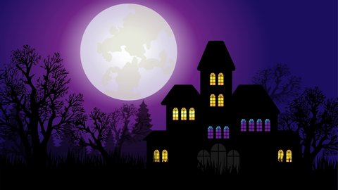 Halloween House Trees Silhouette Watercolor Vector Stock Vector ...