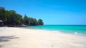 Phuket, Thailand. Beach And Sea. Landscape view of beach sea sand and sky in summer day. Beach space area. At Karon Beach, Phuket, Thailand. 4K UHD. Video Clip