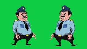 4k cartoon of two policemen stadding on green background.