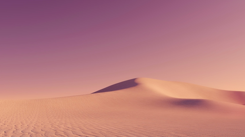 Fantastic desert landscape with massive sand dunes covered by dust clouds under empty clear purple sky at dusk. With no people minimalist concept 3D animation rendered in 4K Royalty-Free Stock Footage #1057961923