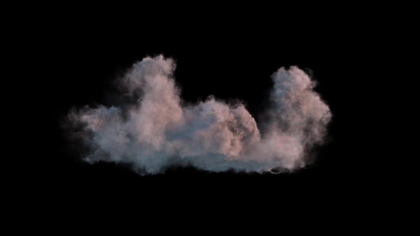 4k cloud loop. beautiful fast billowing cloud isolated on black background with alpha Matte, in pink sunset light, popular compositing element Royalty-Free Stock Footage #1057964437