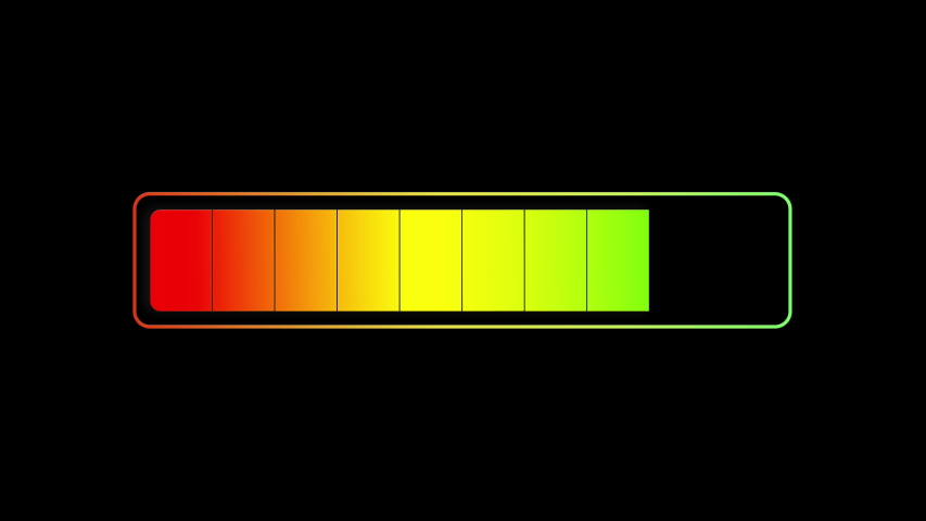 Charging bar animation, in blocks of red, yellow and green. Flashing green when complete. 