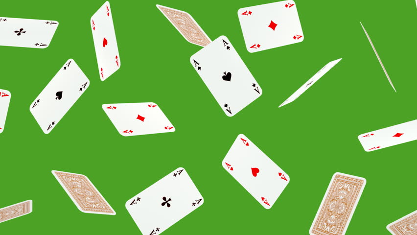 Playing Card Is Falling On Green Screen Background