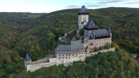 Impressive view of Karlstejn castle near Prague, Czech Republic