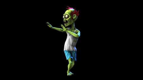 Seamless animation of a zombie dancing salsa isolated with alpha channel. Funny cartoon character for Halloween background.