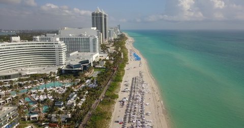 Drone shot of Miami Beach coastline.