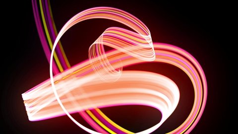 Light flow bg in 4k. Abstract looped background with light trails, stream of green red yellow neon lines in space move to form spiral shapes. Modern trendy motion design background light effect