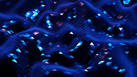 stylish dark abstract low poly background in 4k. Abstract waves move on glossy metallic surface in loop. Smooth soft seamless animation. Simple minimalistic geometric bg. Blue color