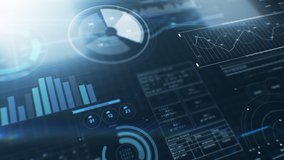 Business Information Digital Display With Stock Market Charts Reflective Surface. Financial Figures, Graphs and Diagrams Growing. Technology Concept Backdrop Useful for Presentations 4k UHD 3840x2160. - Powered by Shutterstock - Get 15% off with code: PIKWIZARD15