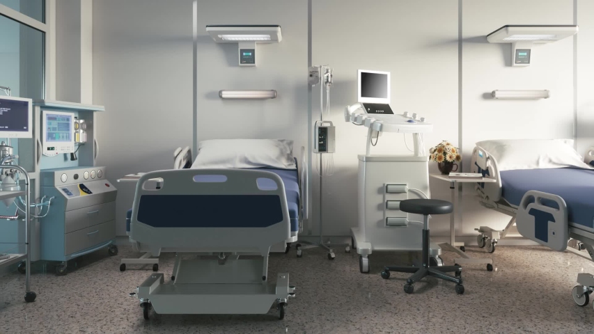 Two empty bed in a hospital room with medical equipment | Shutterstock HD Video #1058001127