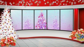 Colourful background in window with Christmas motion background for TV program with holiday theme. Seamless loopable HD video.