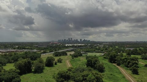 Aerial view of City Park and the city of New Orleans in Louisiana.