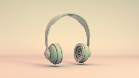 3D animation of music headphones on a beige background. Headphones rotate animation with the ability to play continuously. - Βίντεο στοκ