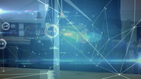 Animation of 3D network of white connections over an engineer working on wind turbine model. - Powered by Shutterstock - Get 15% off with code: PIKWIZARD15