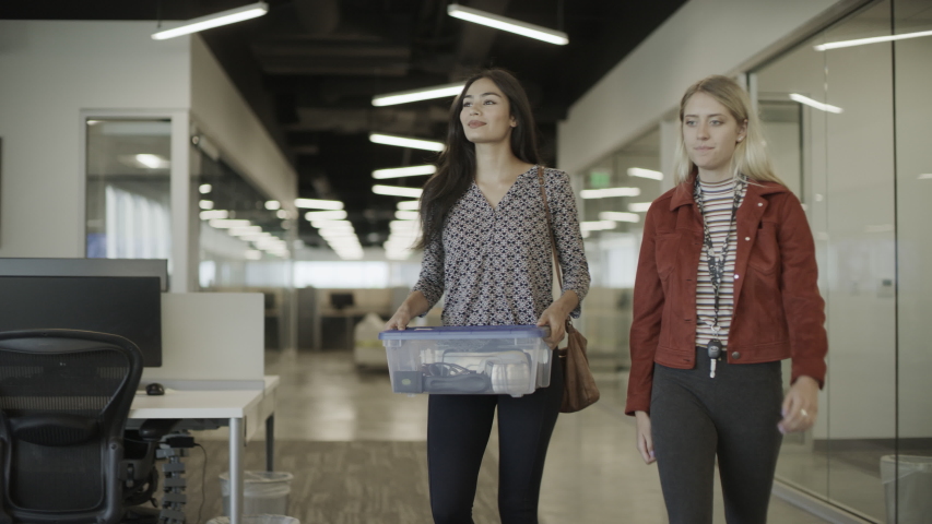 Businesswoman escorting new employee to desk / Pleasant Grove, Utah, United States Royalty-Free Stock Footage #1058022352