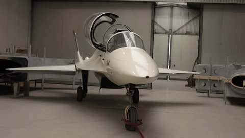 Training jet plane in the hangar