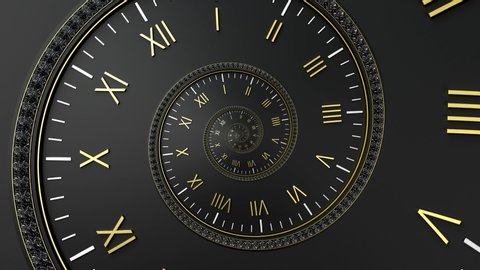 Abstract modern black spiral clock dial. Infinite time concept.