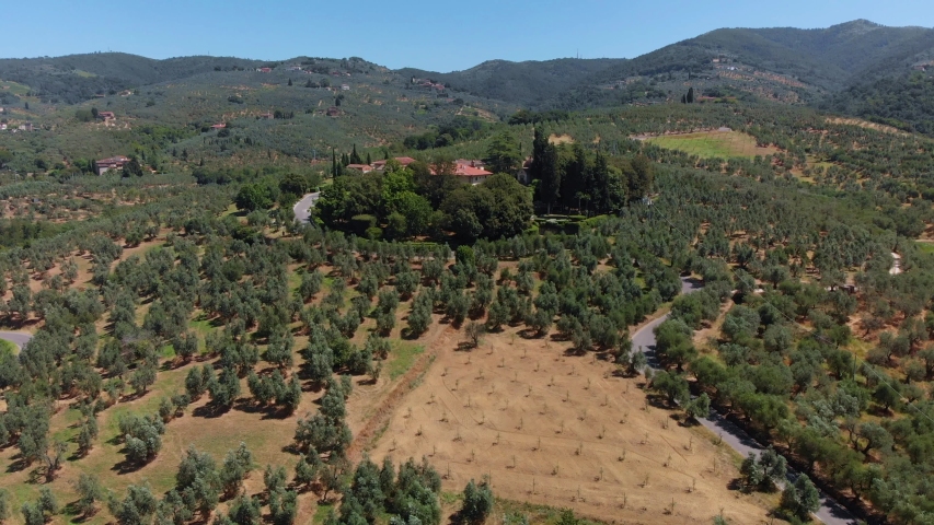 Aerial over local Italian villa near the birthplace of Leonardo Da Vinci.
