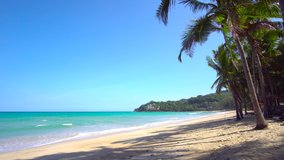 Phuket, Thailand. Beach And Sea. Landscape view of beach sea sand and sky in summer day. Beach space area. At Kamala Beach, Phuket, Thailand. 4K UHD. Video Clip