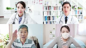Telemedicine concept - collection of asian doctor and patient have a video chat meeting on the internet