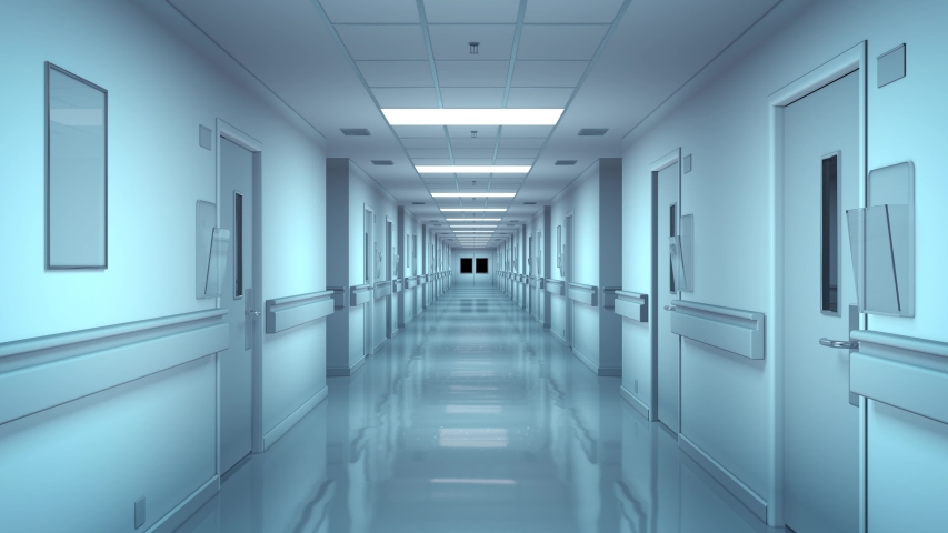 Fictional empty corridor with lights turning on sequentially. 3d rendering.