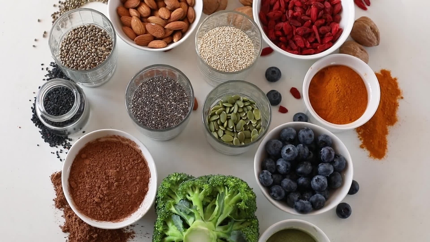Various superfoods. Healthy food concept.