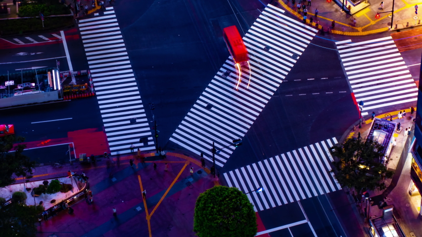 A night timelapse of Shibuya crossing in Tokyo long shot high angle panning. Shibuya district Tokyo, Japan - 08.03.2020 | Shutterstock HD Video #1058057998