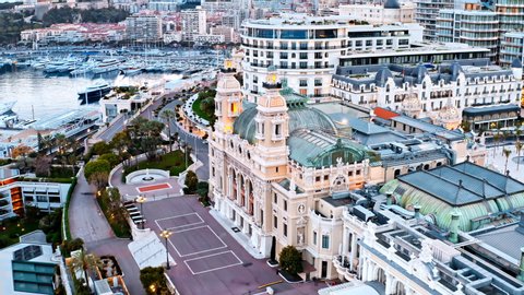 MONTE-CARLO, MONACO - JUNE 2020: Aerial view of Monte Carlo Casino square