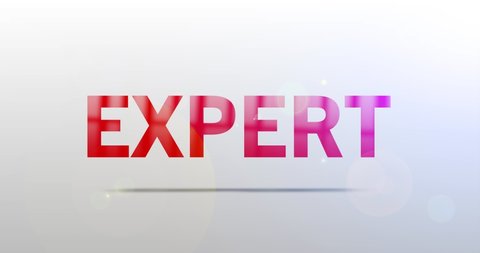 Expert. Particle Logo. Text Animation. Red Logotype on white grey background. Rotation and Slide. High quality 4k footage