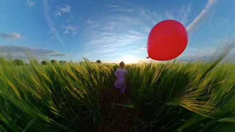 Beautiful Little Girl Having Fun With Balloons During Vacation Travel Restrictions Happy Family 360 Vr Footage First Person 8k Slow Motion