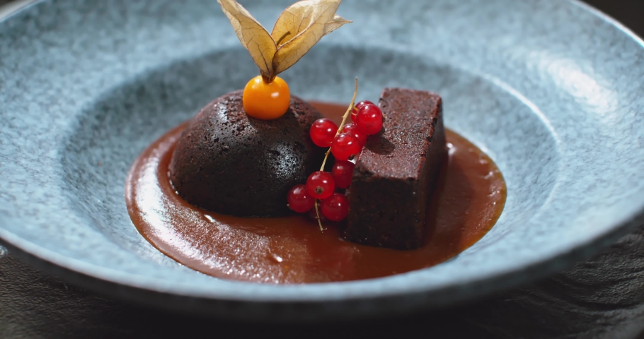 Lava Cake Sugar Powdered Slow Motion Close Up